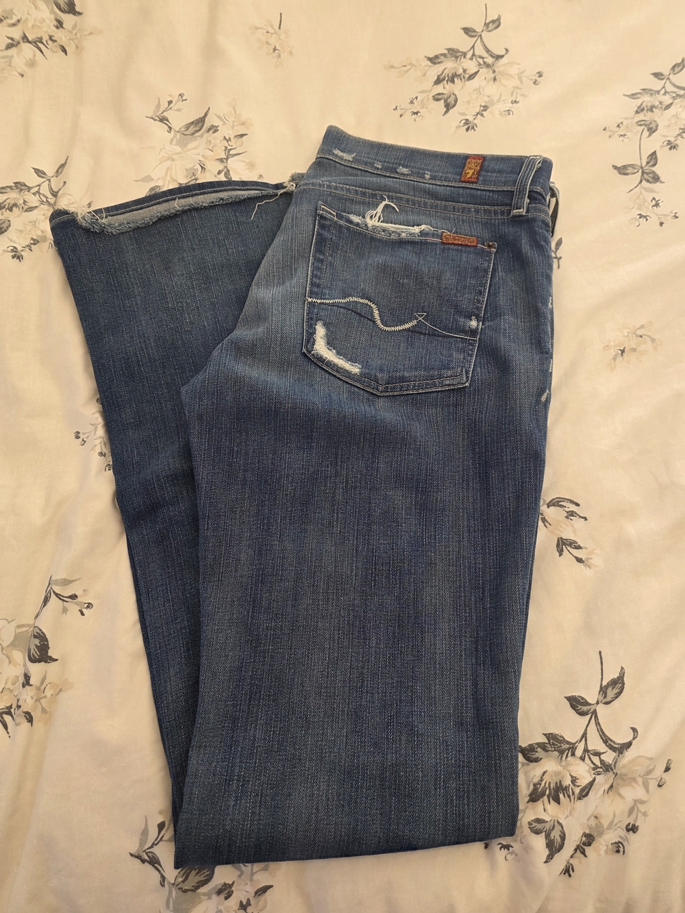7 For All Man Kind. Distressed Blue Women's Jeans - Bootcut